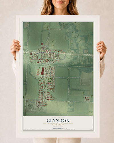 Map of Glyndon, Minnesota, 24 x 36 inch print in a white wood frame