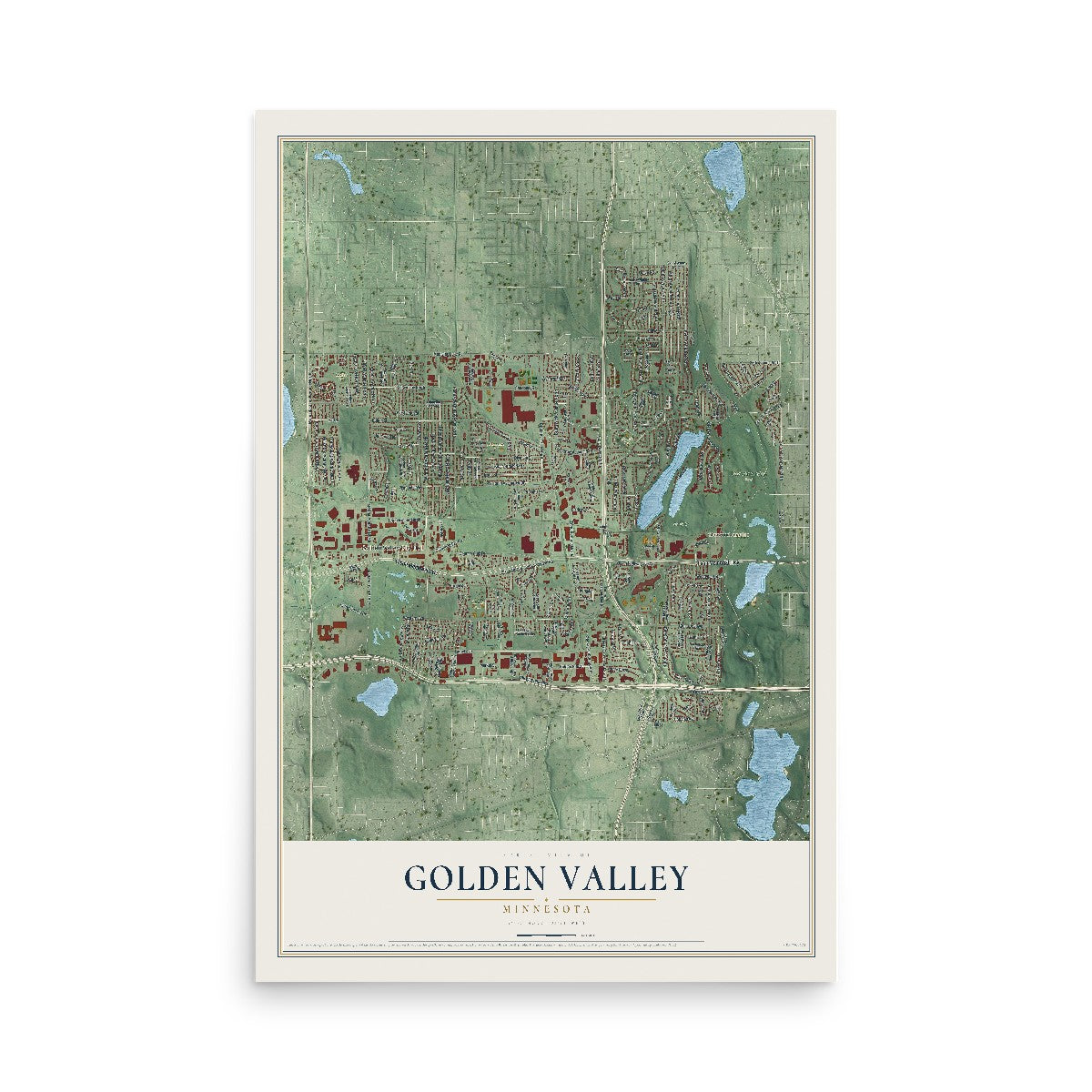 Map of Golden Valley, Minnesota, 12 x 18 inch unframed archival matte print
