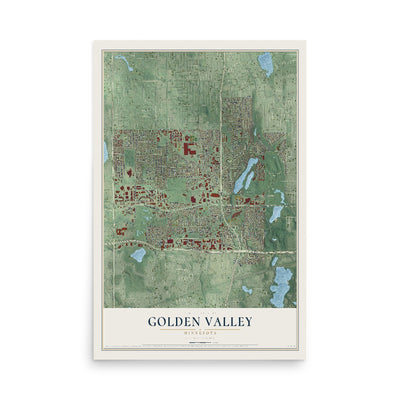 Map of Golden Valley, Minnesota, 12 x 18 inch unframed archival matte print