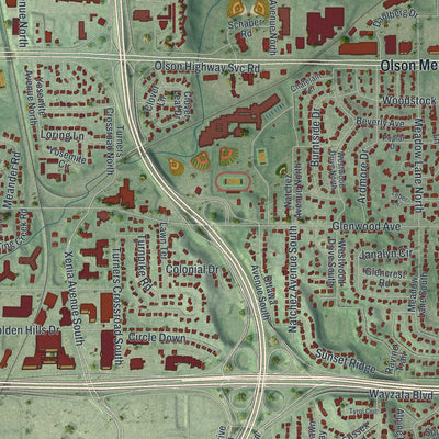 Second close-up of the map of Golden Valley, Minnesota print showing more streets and buildings