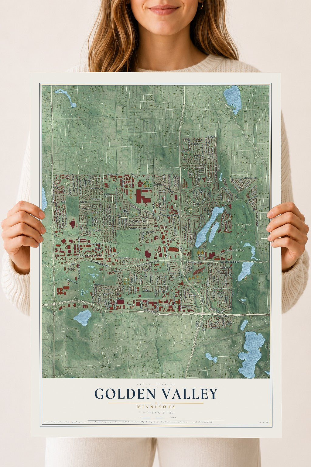Map of Golden Valley, Minnesota, 18 x 24 inch unframed archival matte print