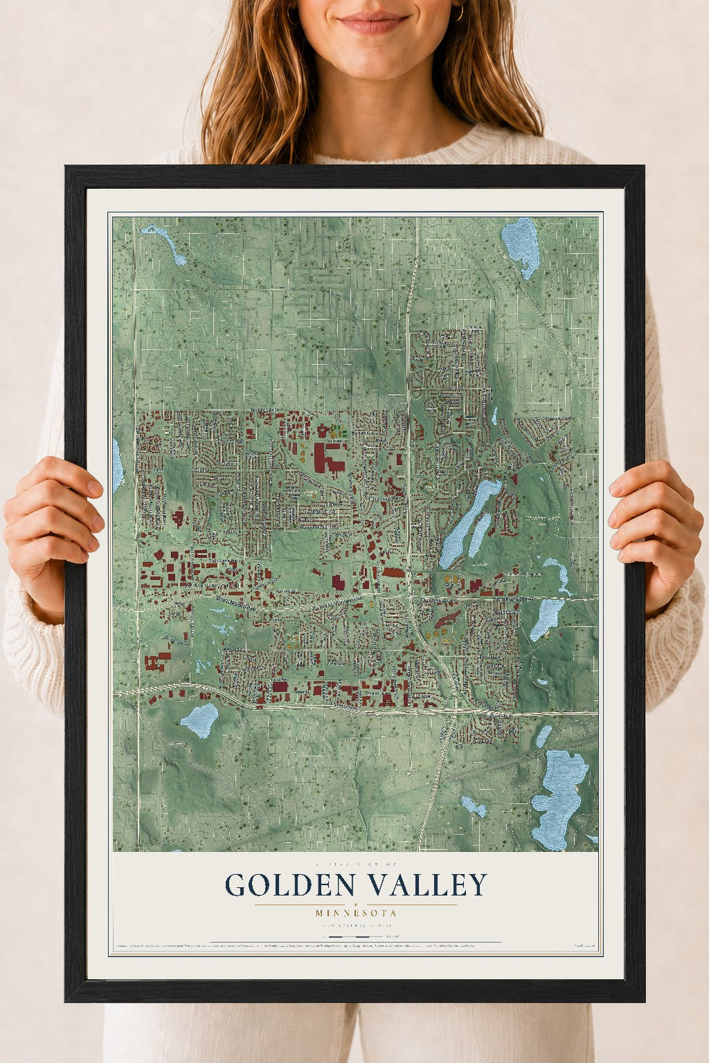 Map of Golden Valley, Minnesota, 18 x 24 inch print in a black wood frame