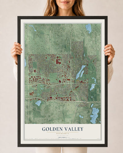 Map of Golden Valley, Minnesota, 24 x 36 inch print in a black wood frame
