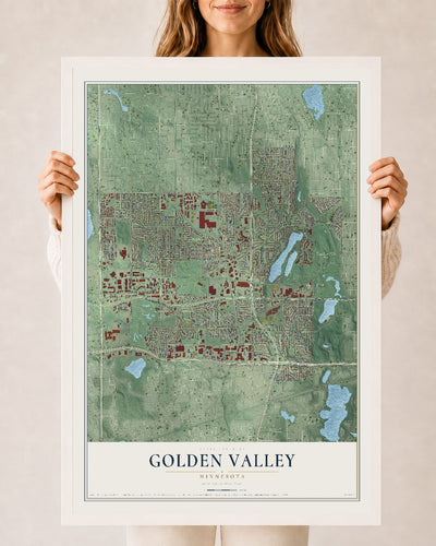 Map of Golden Valley, Minnesota, 24 x 36 inch print in a white wood frame