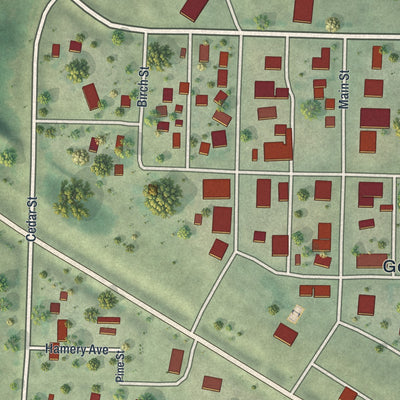 Close-up of the map of Gonvick, Minnesota print showing street and building detail