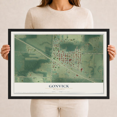 Map of Gonvick, Minnesota, 12 x 18 inch print in a black wood frame