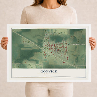 Map of Gonvick, Minnesota, 12 x 18 inch print in a white wood frame