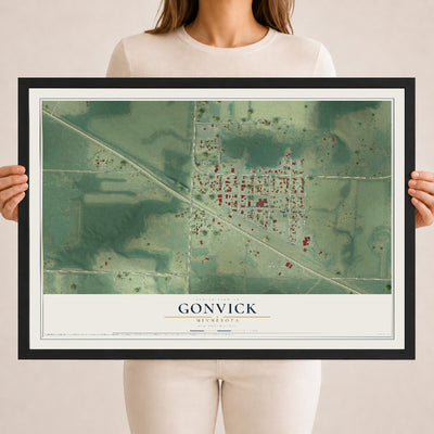 Map of Gonvick, Minnesota, 18 x 24 inch print in a black wood frame