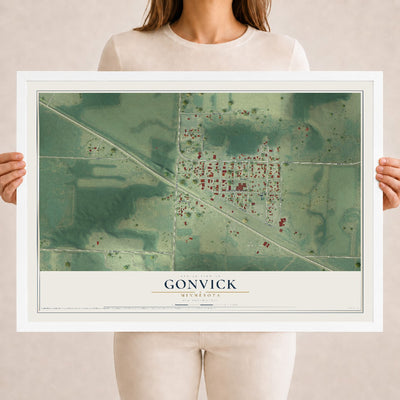 Map of Gonvick, Minnesota, 18 x 24 inch print in a white wood frame