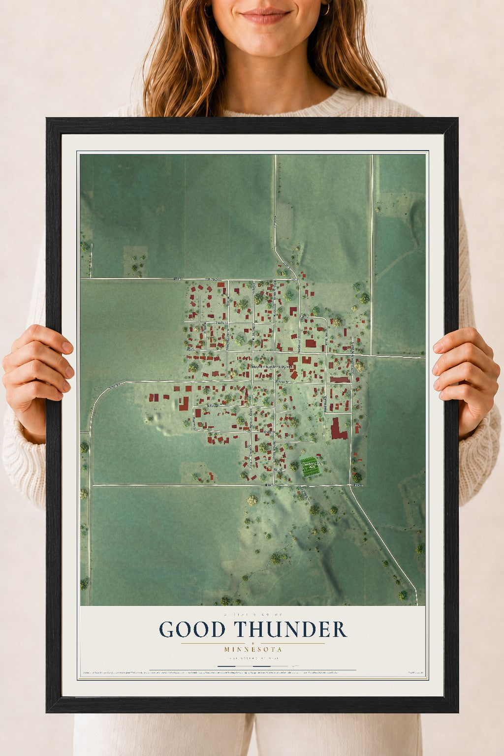 Map of Good Thunder, Minnesota, 18 x 24 inch print in a black wood frame