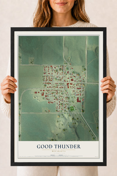Map of Good Thunder, Minnesota, 18 x 24 inch print in a black wood frame