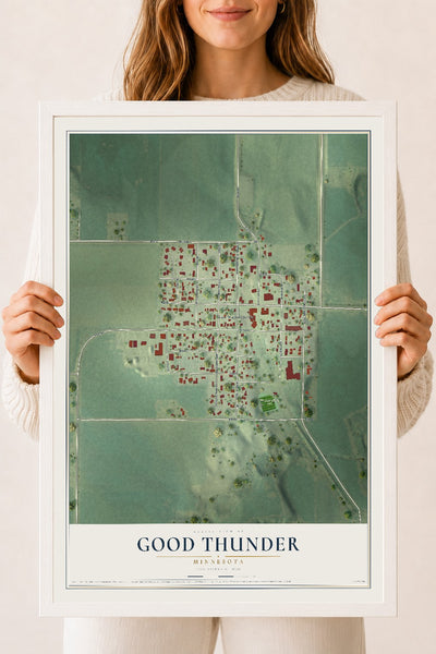 Map of Good Thunder, Minnesota, 18 x 24 inch print in a white wood frame