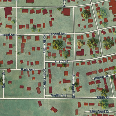 Close-up of the map of Goodhue, Minnesota print showing street and building detail