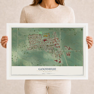 Map of Goodhue, Minnesota, 12 x 18 inch print in a white wood frame
