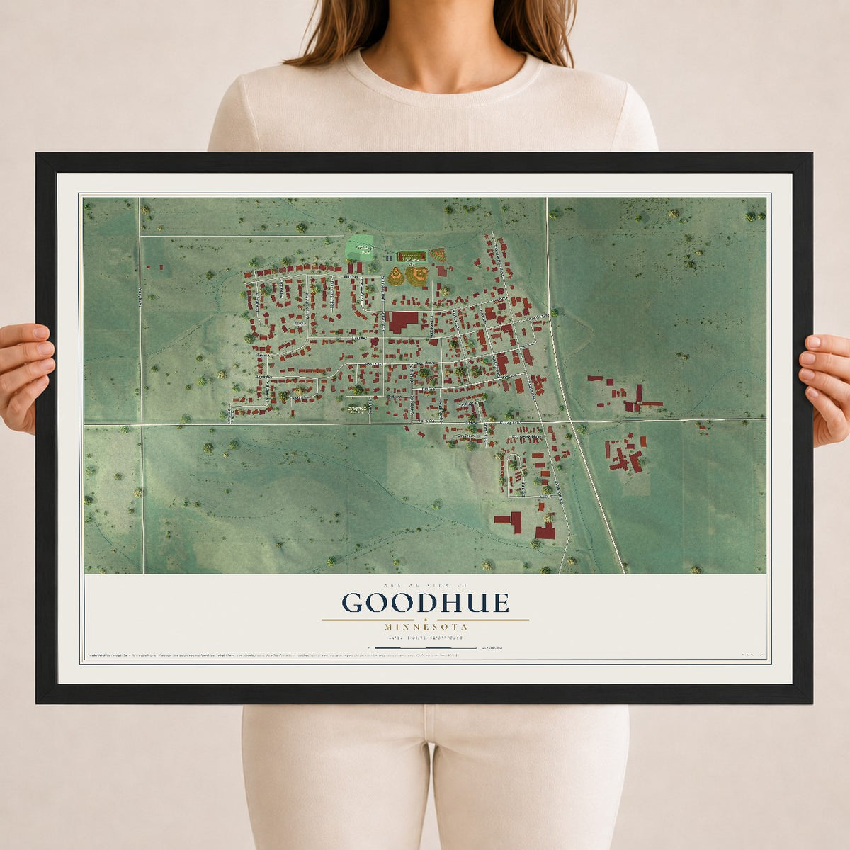 Map of Goodhue, Minnesota, 18 x 24 inch print in a black wood frame