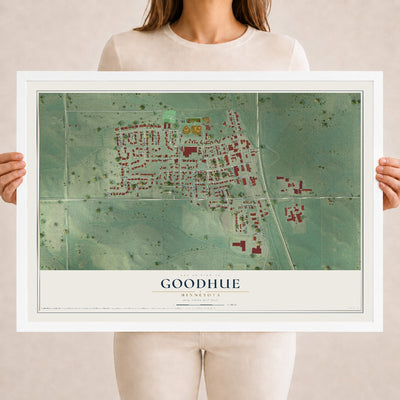 Map of Goodhue, Minnesota, 18 x 24 inch print in a white wood frame