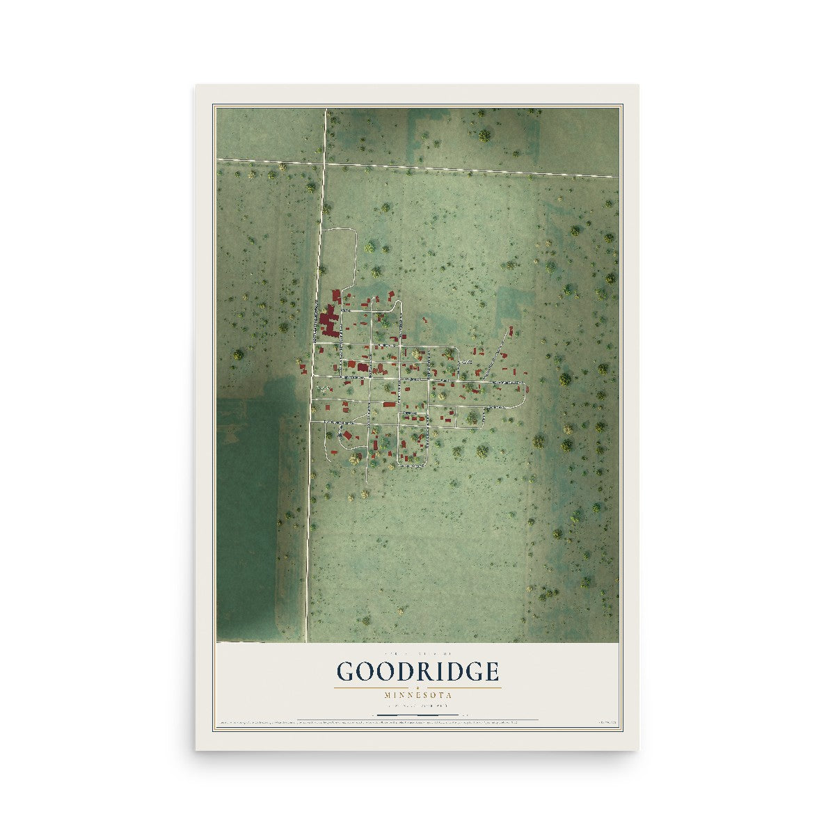 Map of Goodridge, Minnesota, 12 x 18 inch unframed archival matte print