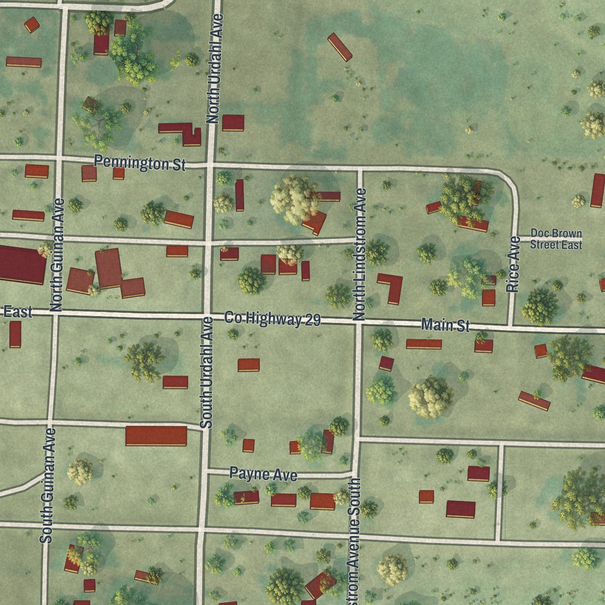 Close-up of the map of Goodridge, Minnesota print showing street and building detail