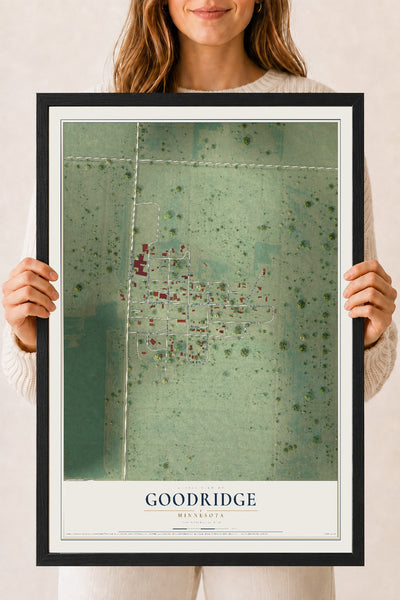 Map of Goodridge, Minnesota, 18 x 24 inch print in a black wood frame