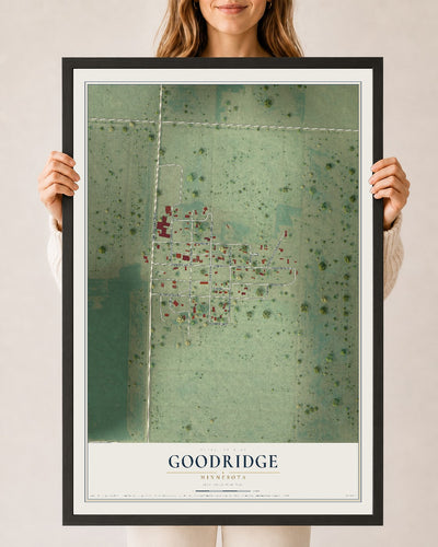 Map of Goodridge, Minnesota, 24 x 36 inch print in a black wood frame