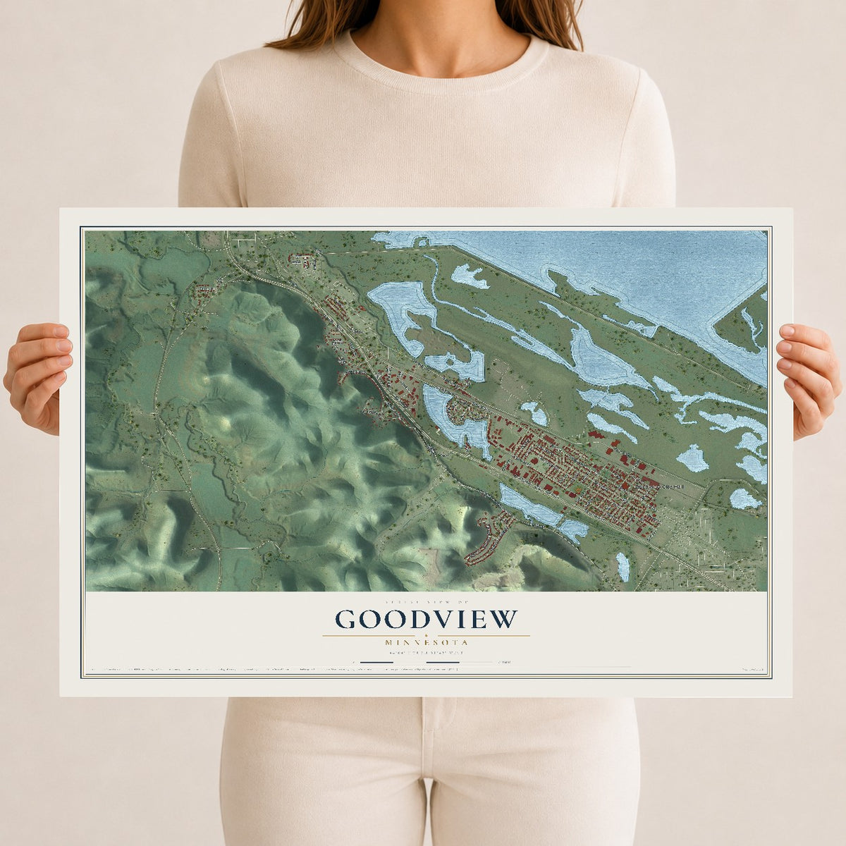 Map of Goodview, Minnesota, 12 x 18 inch unframed archival matte print