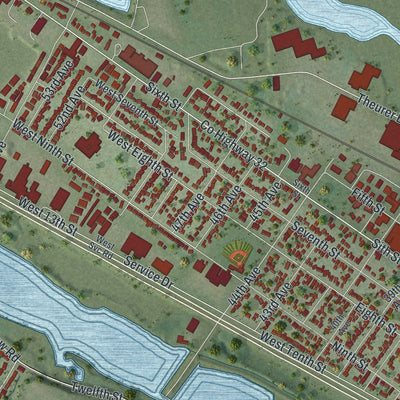 Close-up of the map of Goodview, Minnesota print showing street and building detail