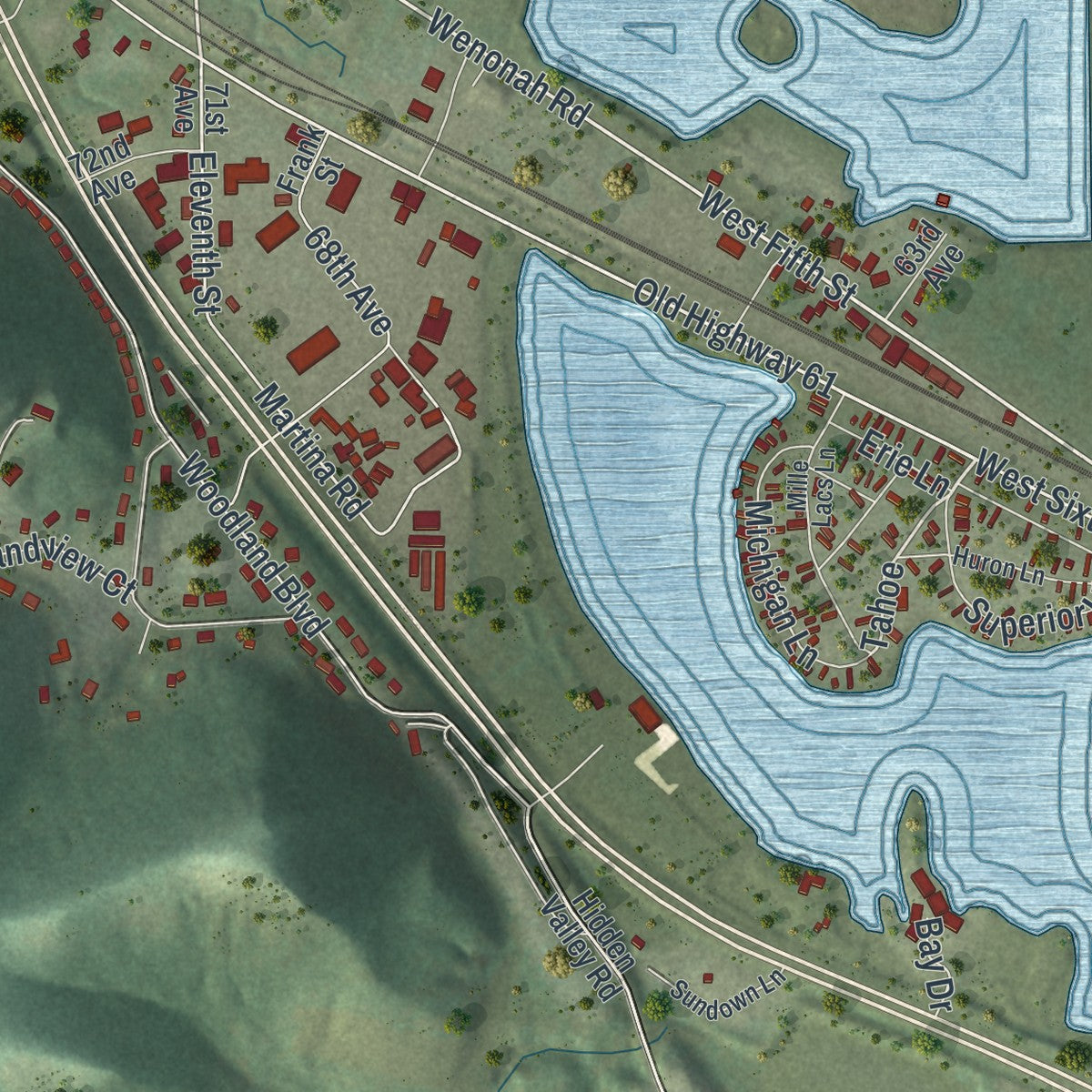 Second close-up of the map of Goodview, Minnesota print showing more streets and buildings