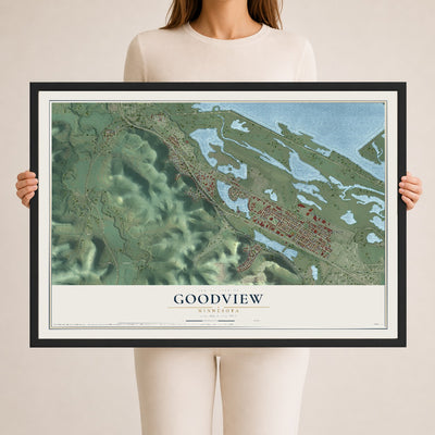 Map of Goodview, Minnesota, 24 x 36 inch print in a black wood frame
