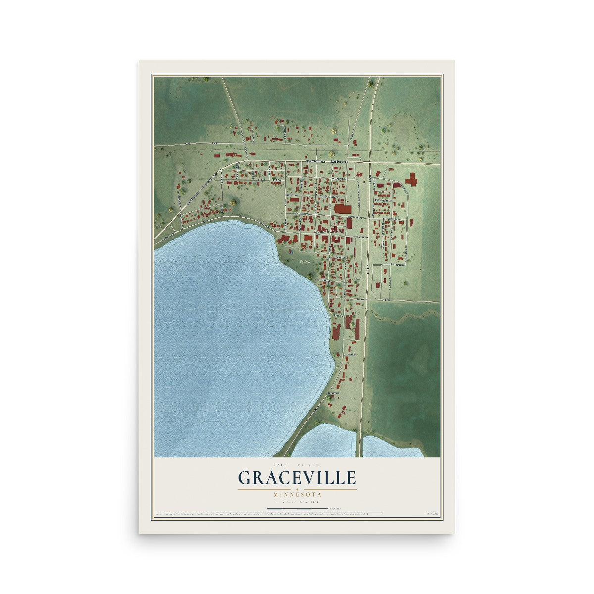 Map of Graceville, Minnesota, 12 x 18 inch unframed archival matte print