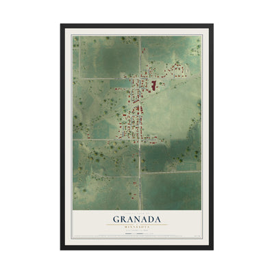 Map of Granada, Minnesota, 12 x 18 inch print in a black wood frame