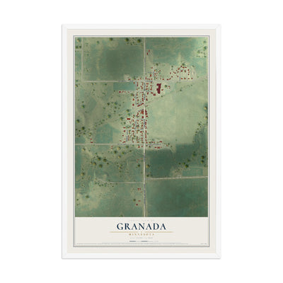Map of Granada, Minnesota, 12 x 18 inch print in a white wood frame