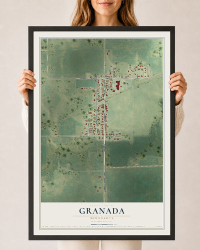 Map of Granada, Minnesota, 24 x 36 inch print in a black wood frame