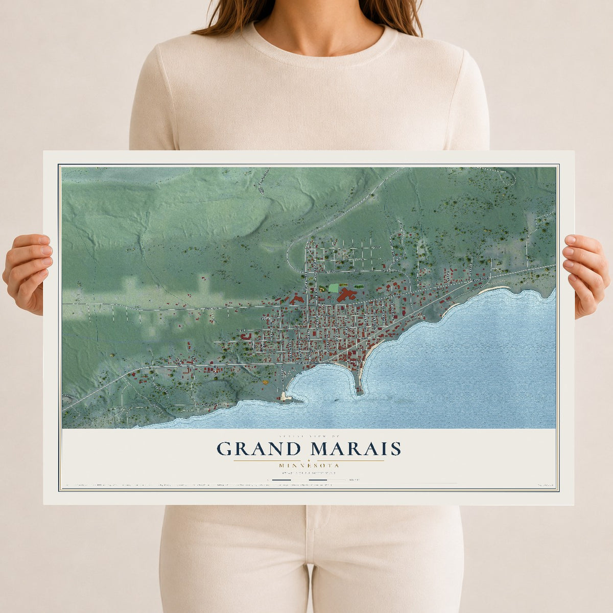 Map of Grand Marais, Minnesota, 12 x 18 inch unframed archival matte print