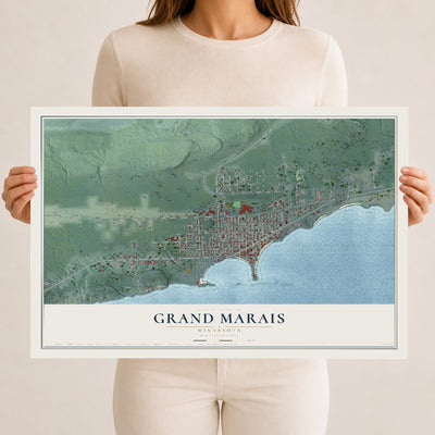 Map of Grand Marais, Minnesota, 12 x 18 inch unframed archival matte print