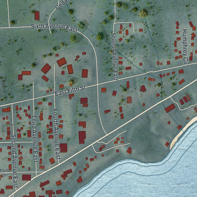 Second close-up of the map of Grand Marais, Minnesota print showing more streets and buildings