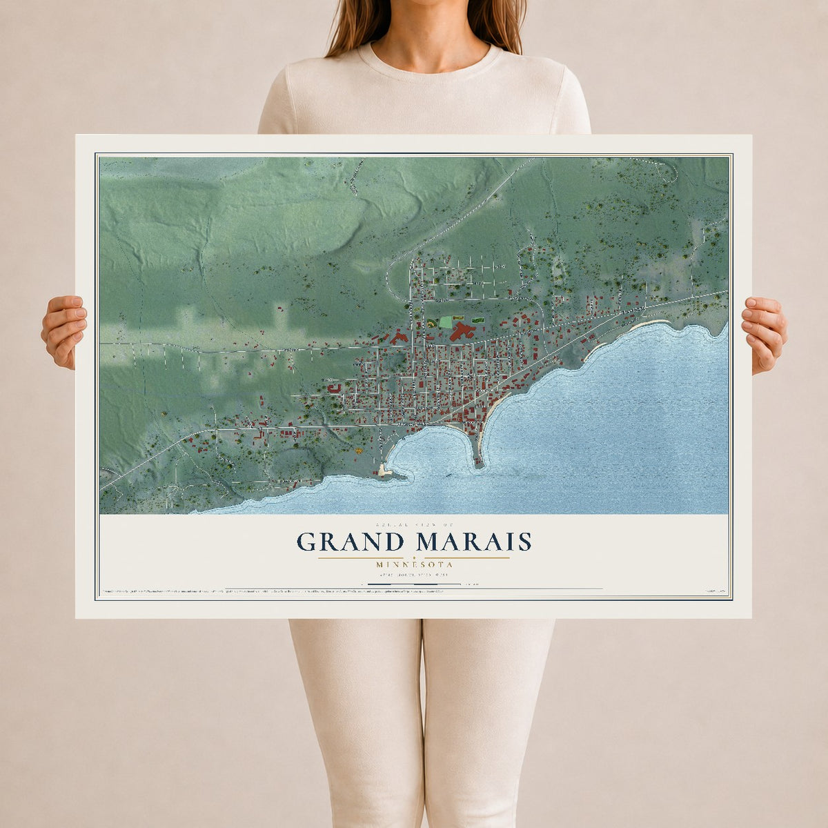 Map of Grand Marais, Minnesota, 24 x 36 inch unframed archival matte print