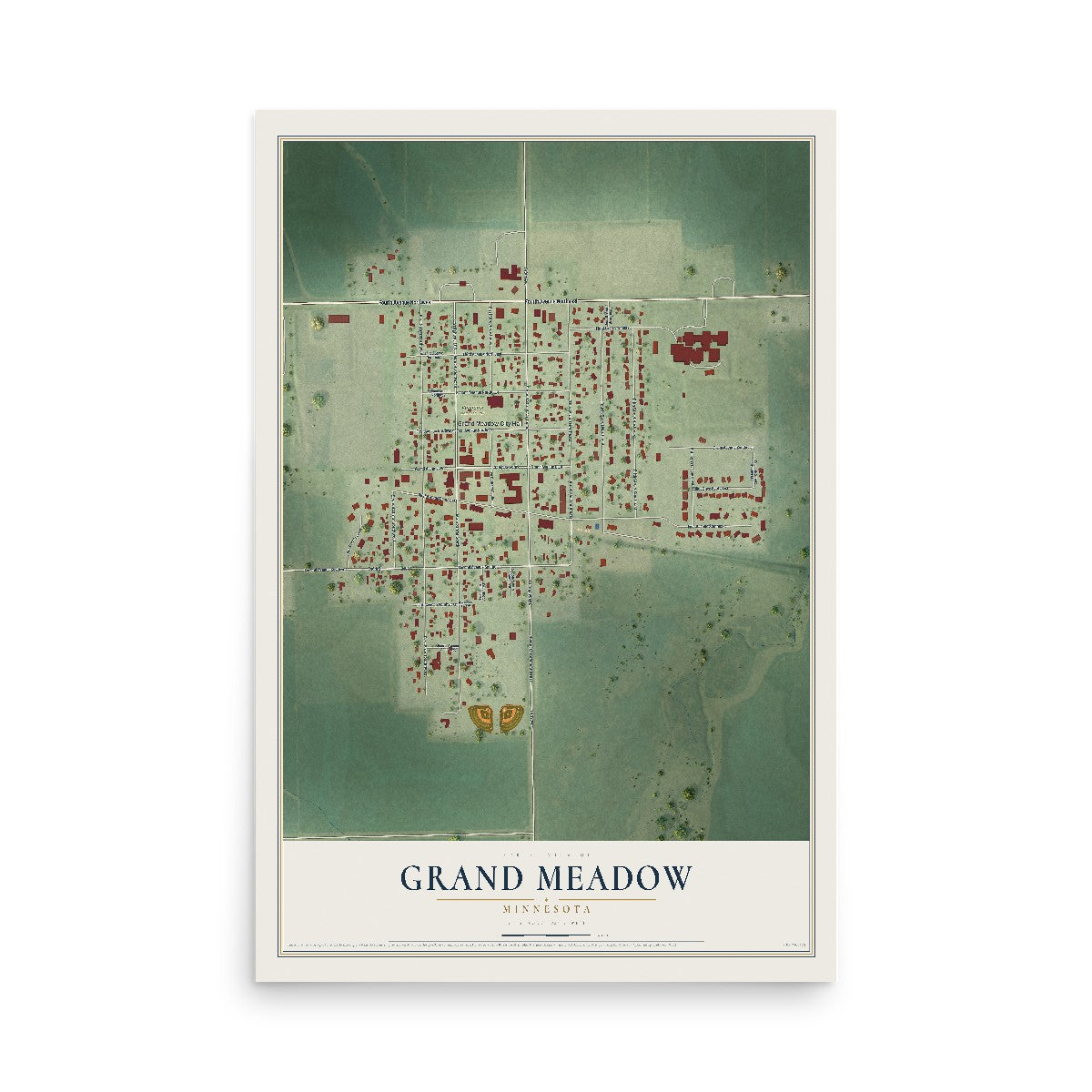 Map of Grand Meadow, Minnesota, 12 x 18 inch unframed archival matte print