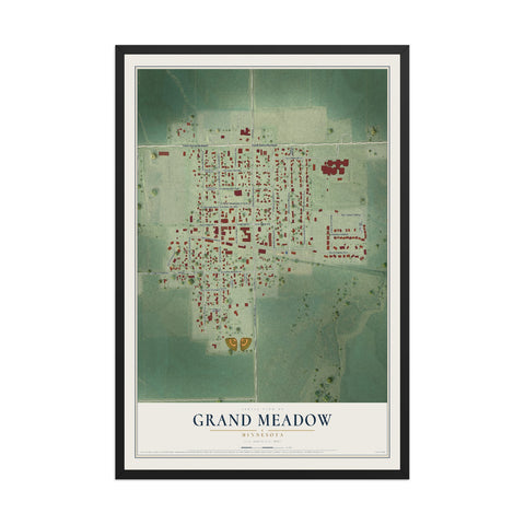 Map of Grand Meadow, Minnesota, 12 x 18 inch print in a black wood frame