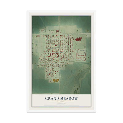 Map of Grand Meadow, Minnesota, 12 x 18 inch print in a white wood frame