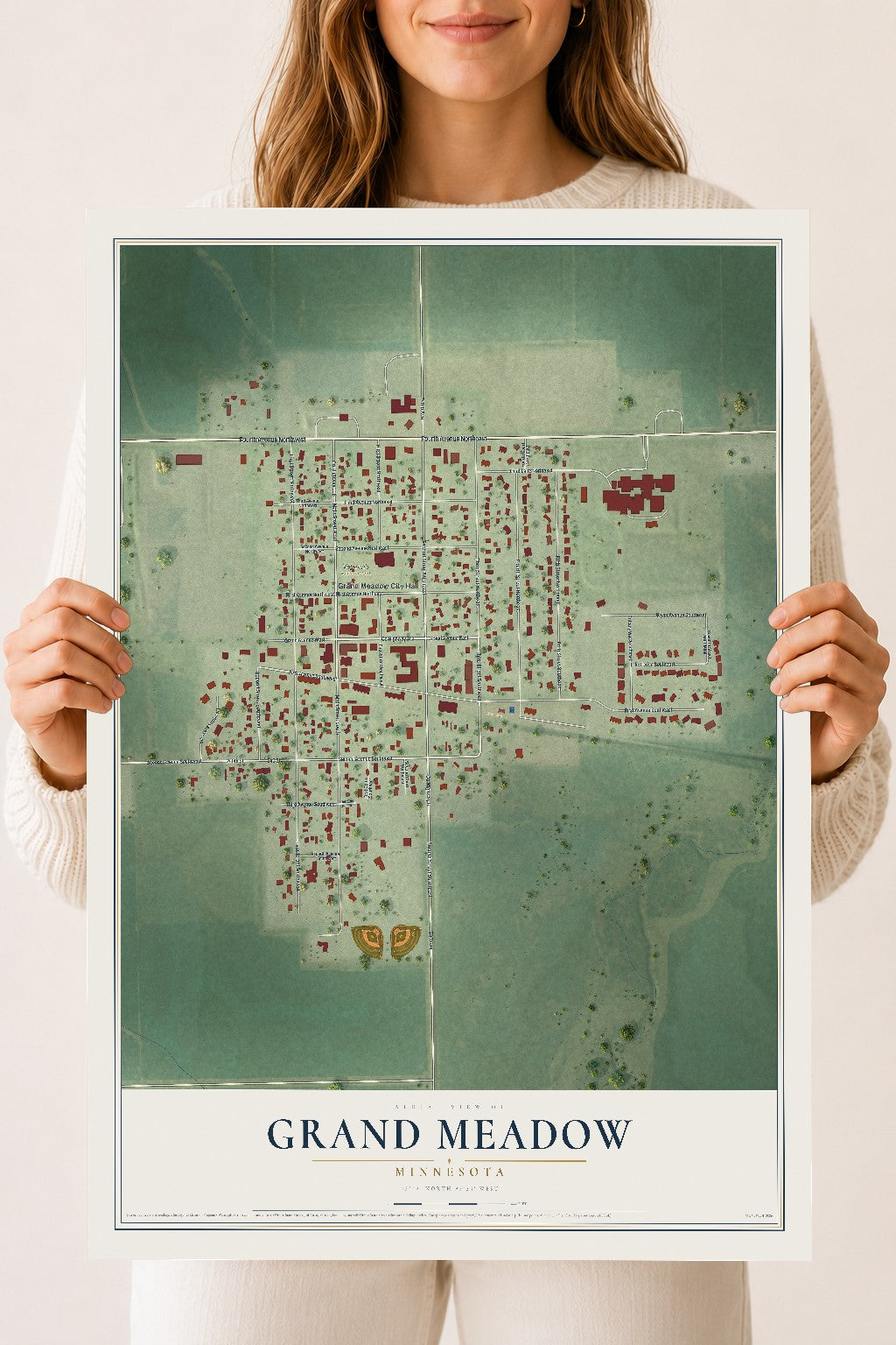 Map of Grand Meadow, Minnesota, 18 x 24 inch unframed archival matte print