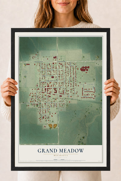 Map of Grand Meadow, Minnesota, 18 x 24 inch print in a black wood frame