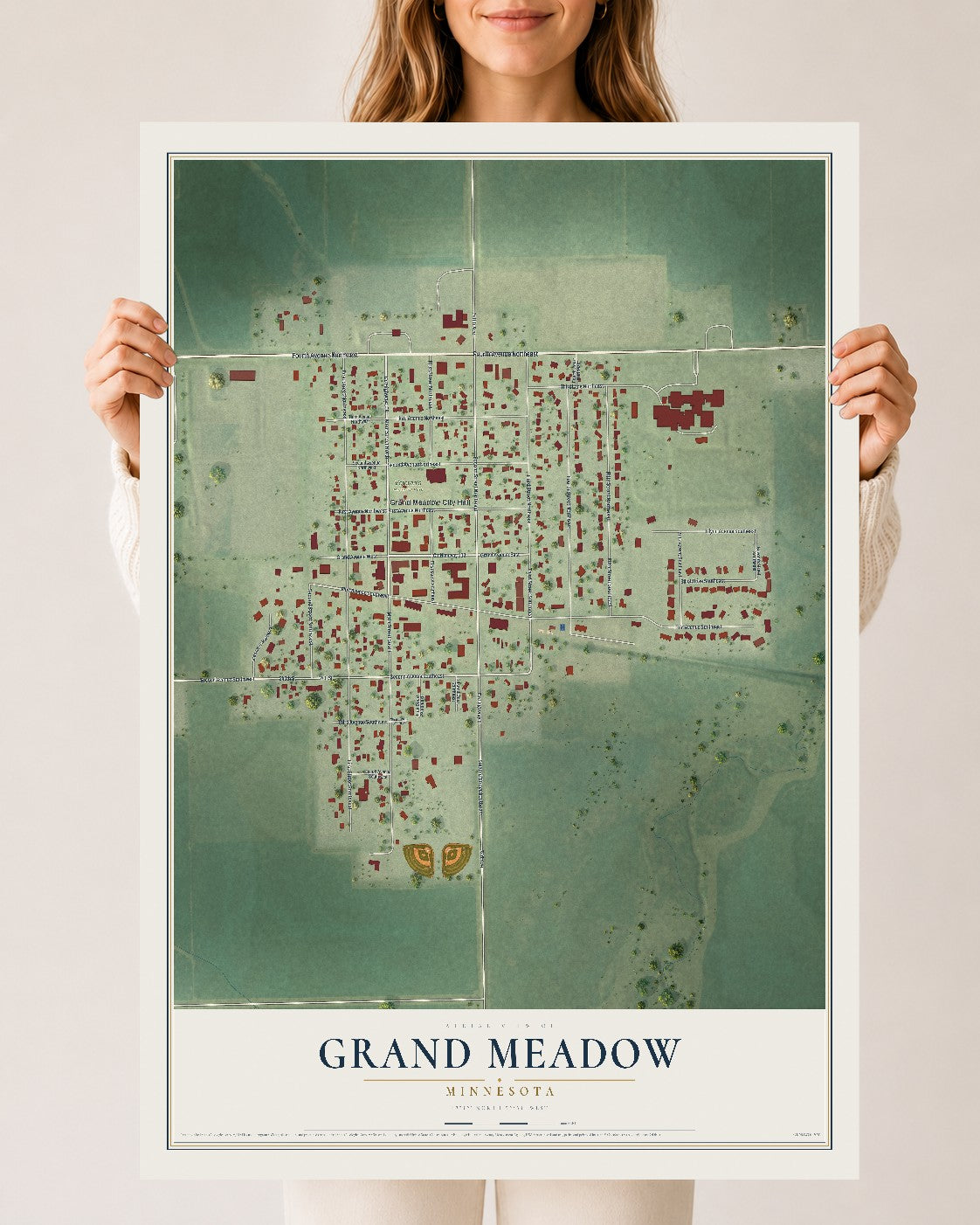 Map of Grand Meadow, Minnesota, 24 x 36 inch unframed archival matte print