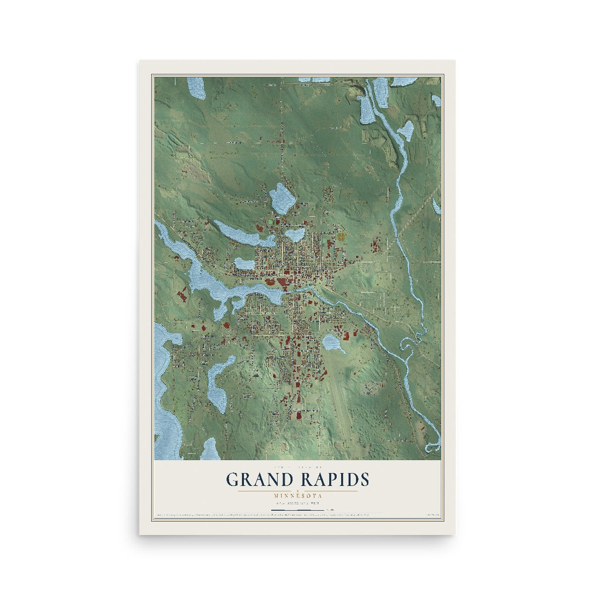 Map of Grand Rapids, Minnesota, 12 x 18 inch unframed archival matte print