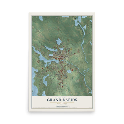 Map of Grand Rapids, Minnesota, 12 x 18 inch unframed archival matte print