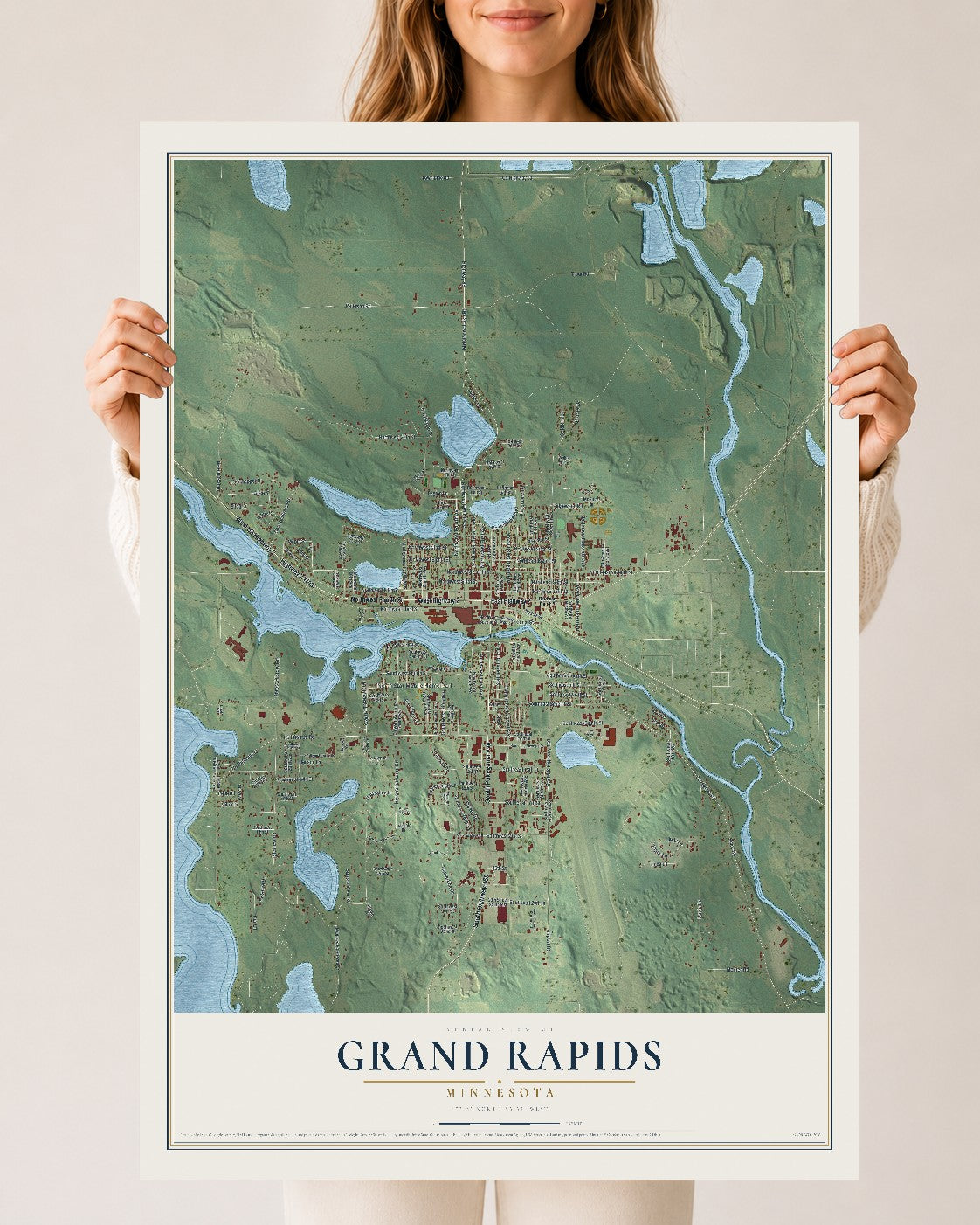 Map of Grand Rapids, Minnesota, 24 x 36 inch unframed archival matte print
