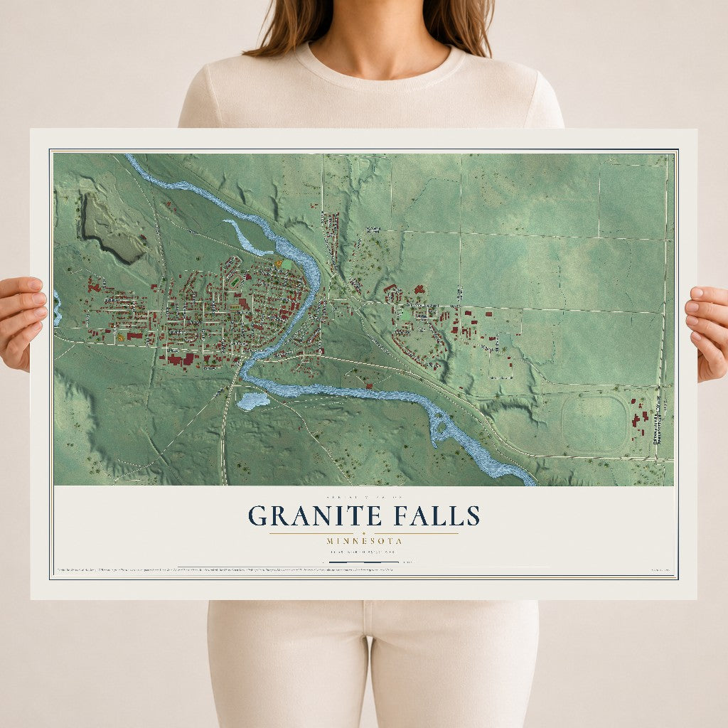 Map of Granite Falls, Minnesota, 18 x 24 inch unframed archival matte print