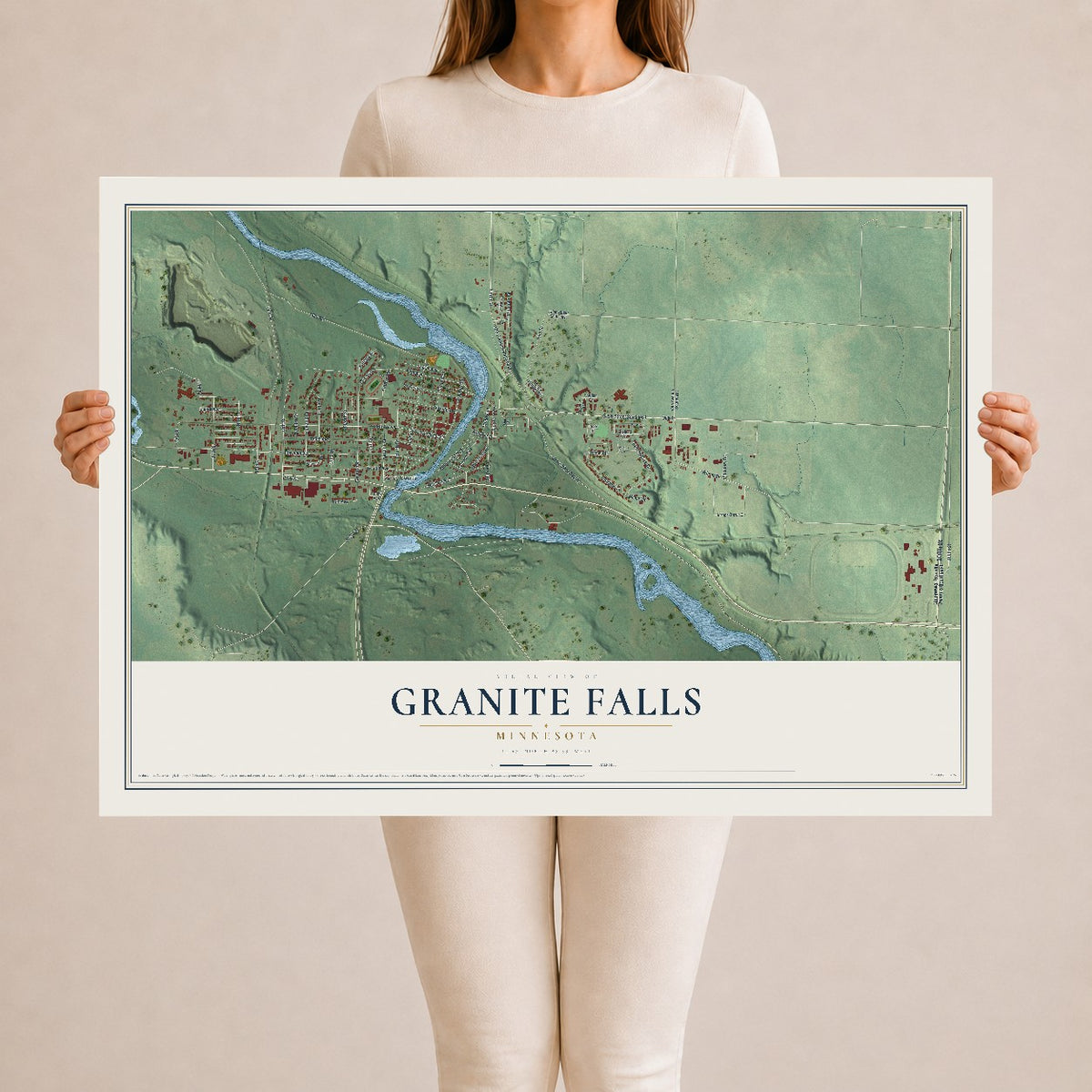 Map of Granite Falls, Minnesota, 24 x 36 inch unframed archival matte print