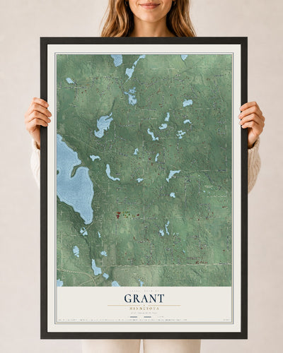 Map of Grant, Minnesota, 24 x 36 inch print in a black wood frame