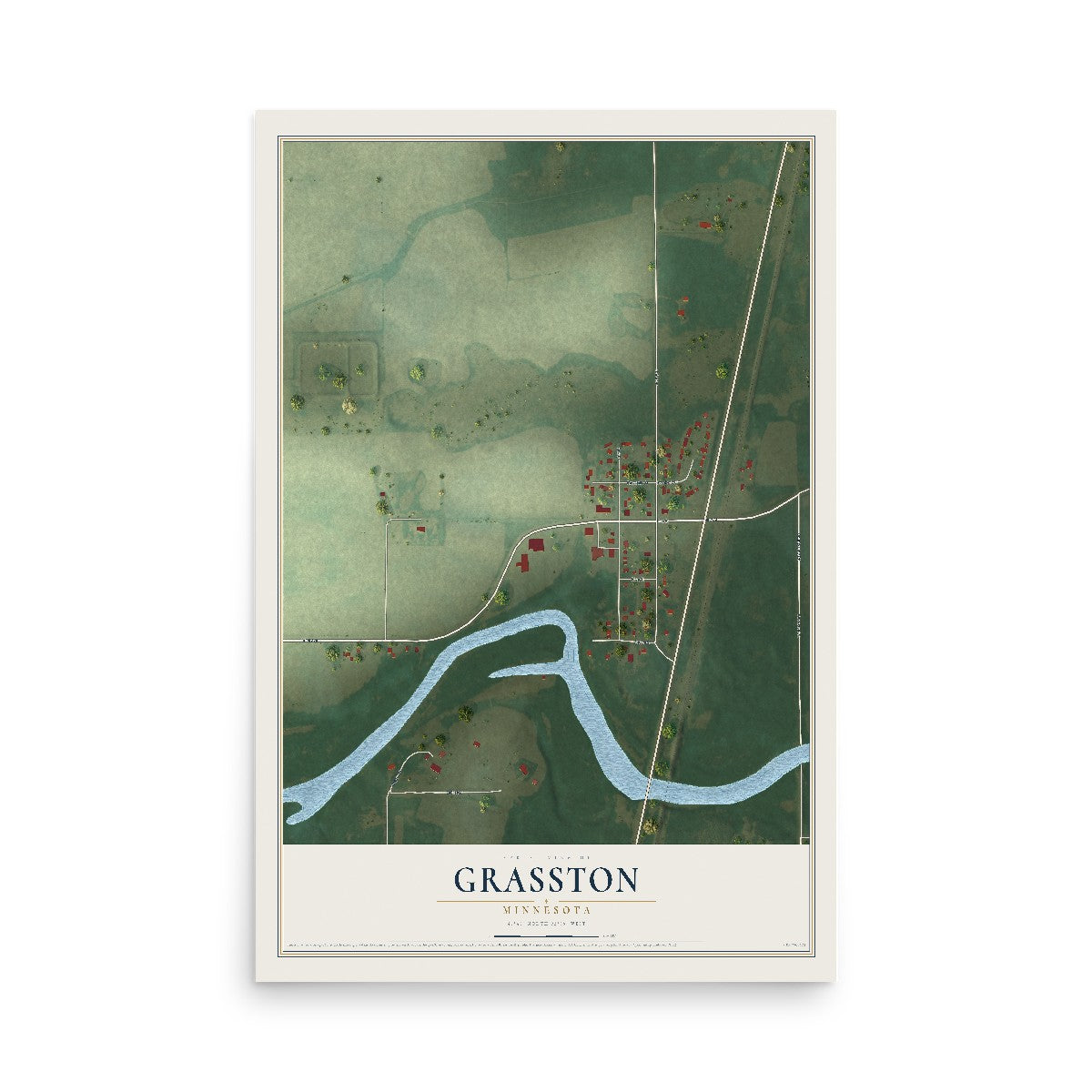 Map of Grasston, Minnesota, 12 x 18 inch unframed archival matte print