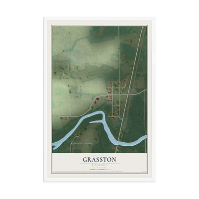 Map of Grasston, Minnesota, 12 x 18 inch print in a white wood frame